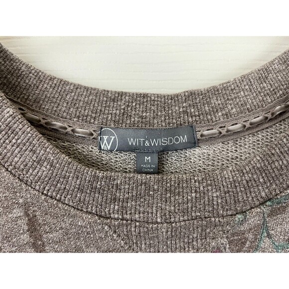 WIT & WISDOM - Brown Floral Puff 3/4 Sleeve French Terry Knit Top size Medium - Picture 5 of 8